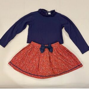 Edgehill Collection-Girls Ditsy Red Floral Bow Skirt & Navy Top Size:6X Like New